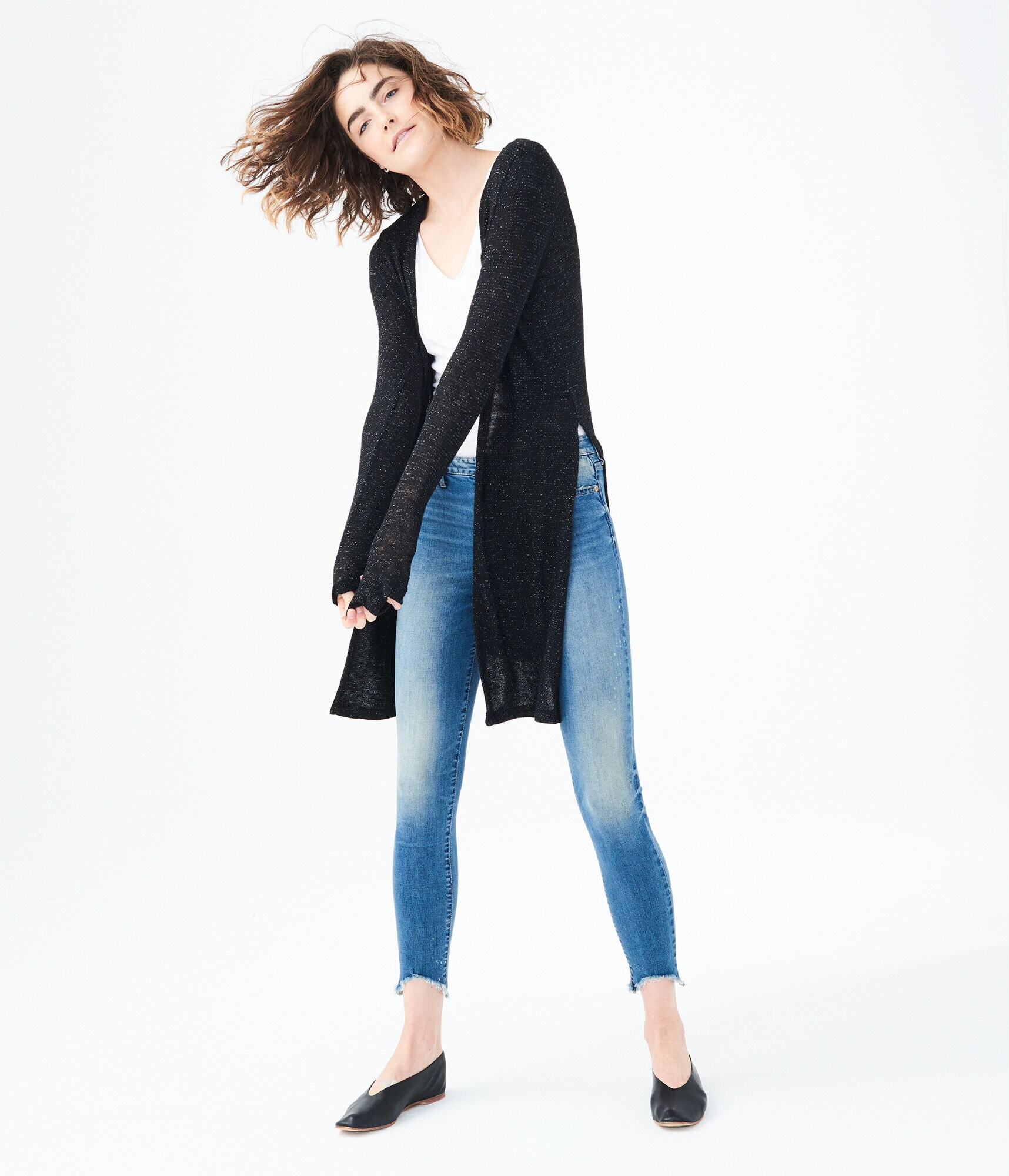 Final Sale -Metallic Split-Hem Cardigan