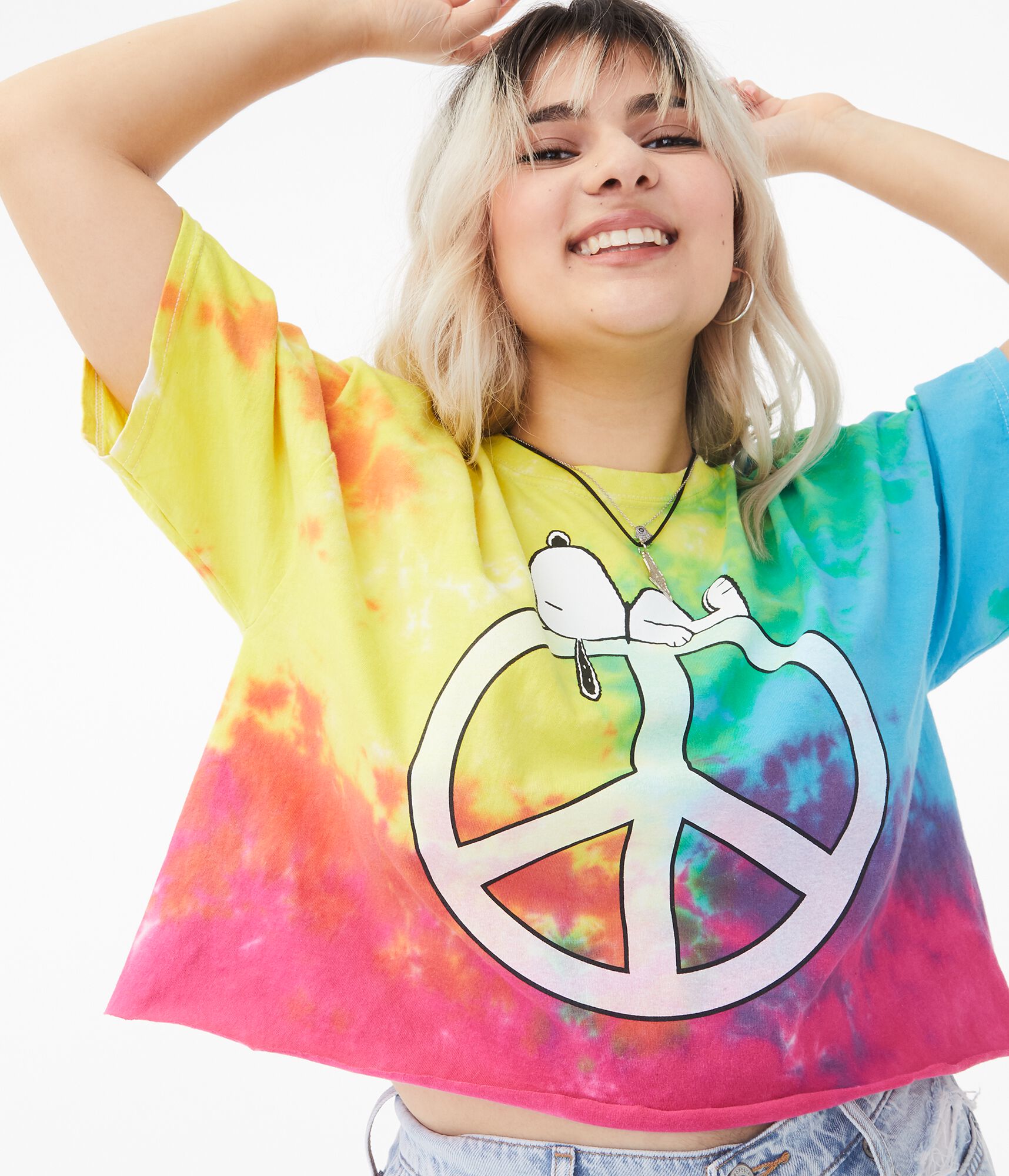 Snoopy Peace Sign Tie-Dye Graphic Tee