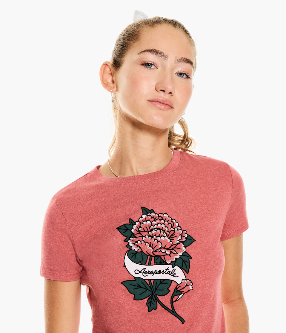 Aeropostale Floral Flocked Graphic Tee
