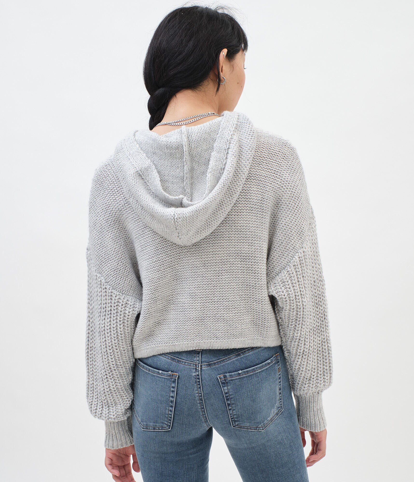 Cinch-Tie Cropped Hooded Sweater