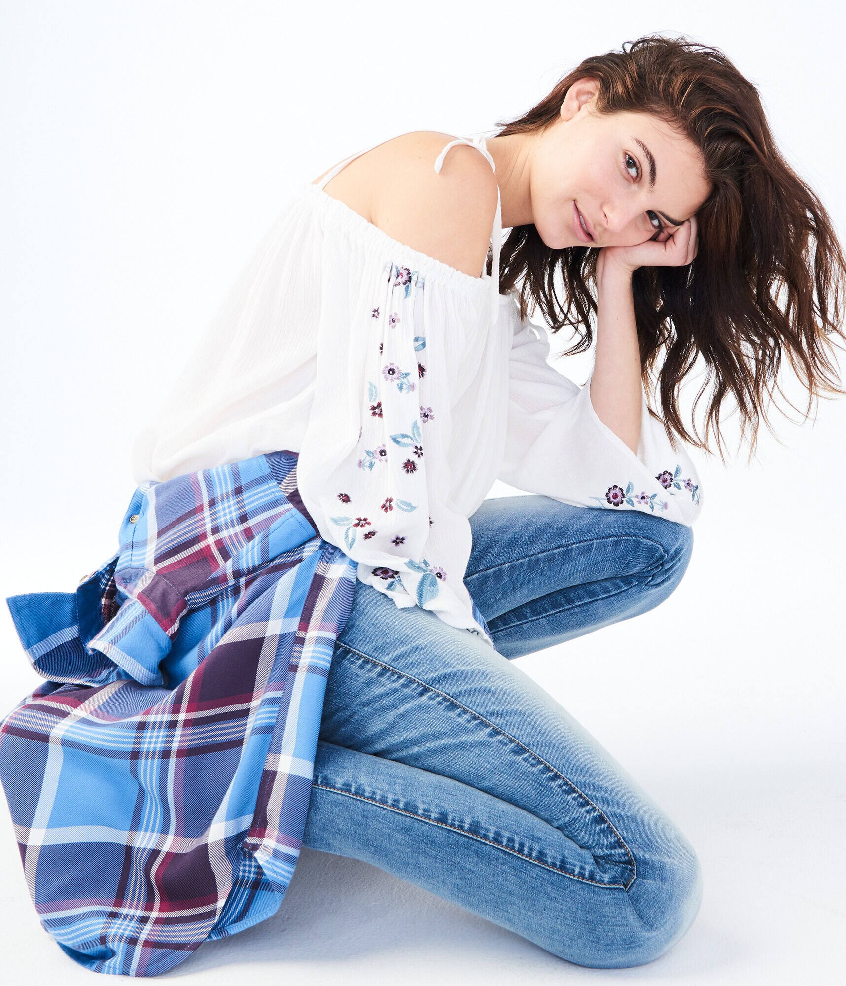 Final Sale -Embroidered Bell Sleeve Off-The-Shoulder Top