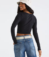 Long Sleeve Peekaboo Cutout Cropped Top