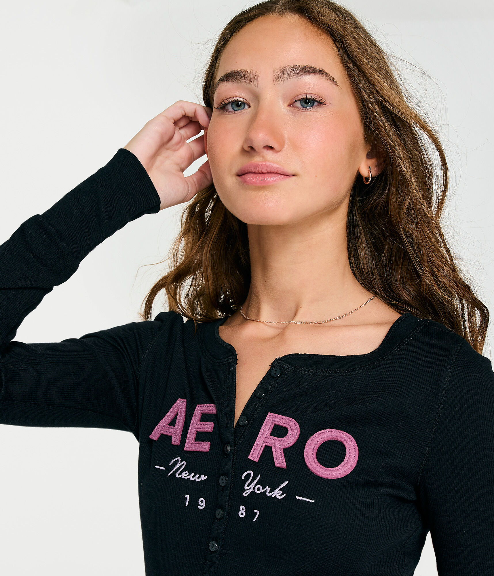 Long Sleeve Aero New York Graphic Henley