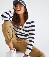 Striped Hooded Cropped Henley Sweater