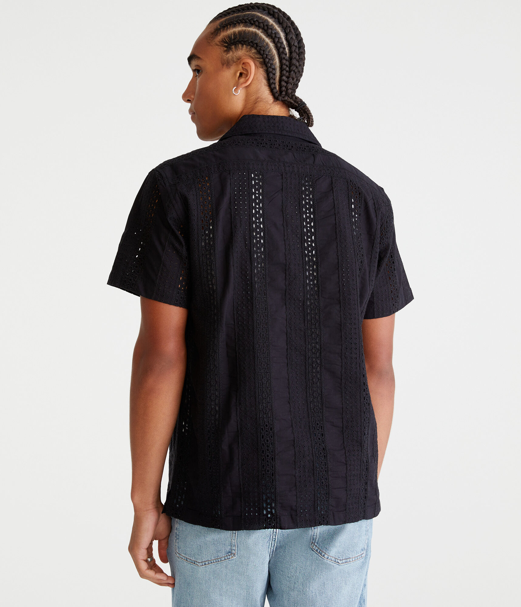 Short Sleeve Textured Eyelet Shirt