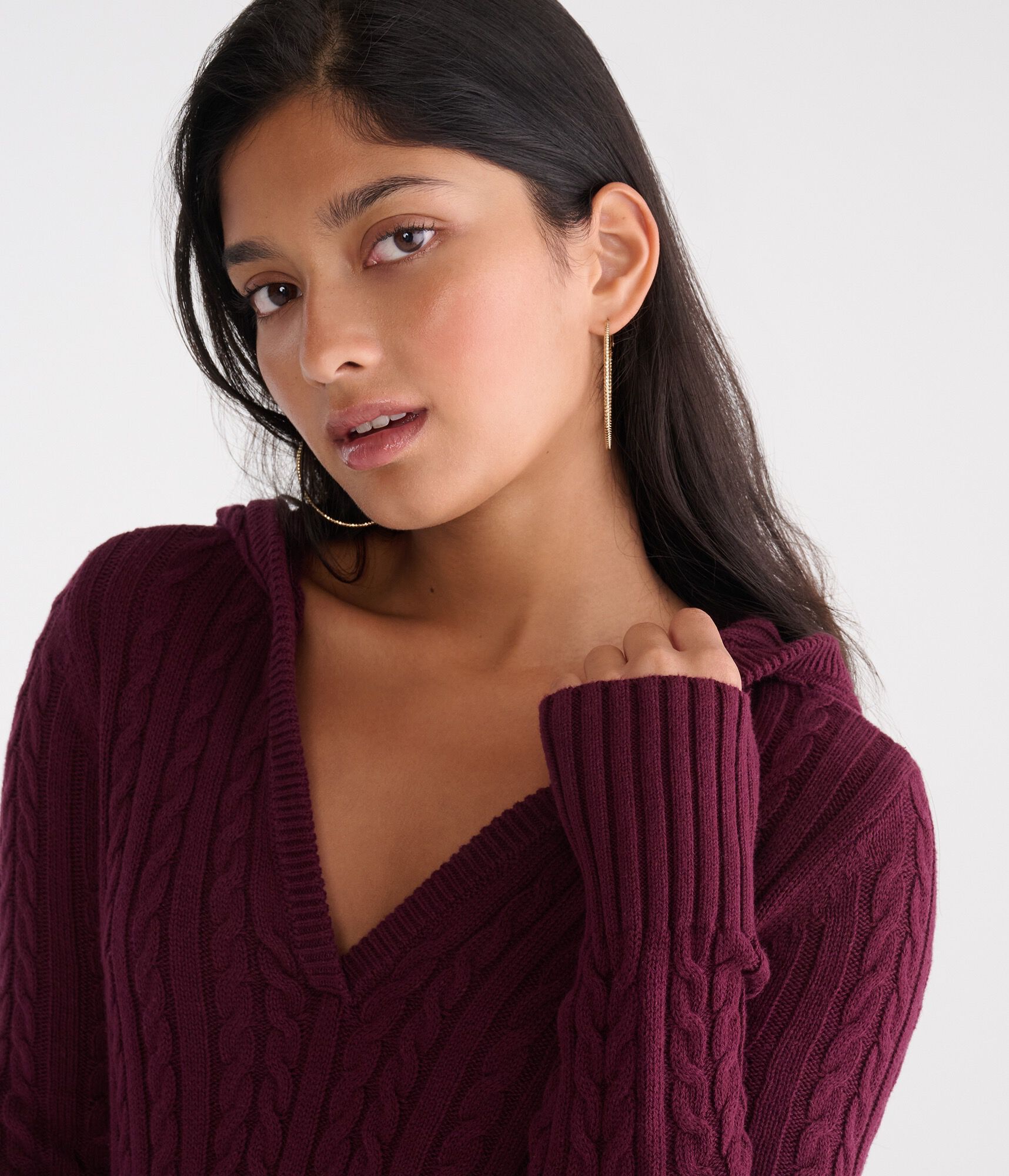 Cable High-Rib Hooded Sweater
