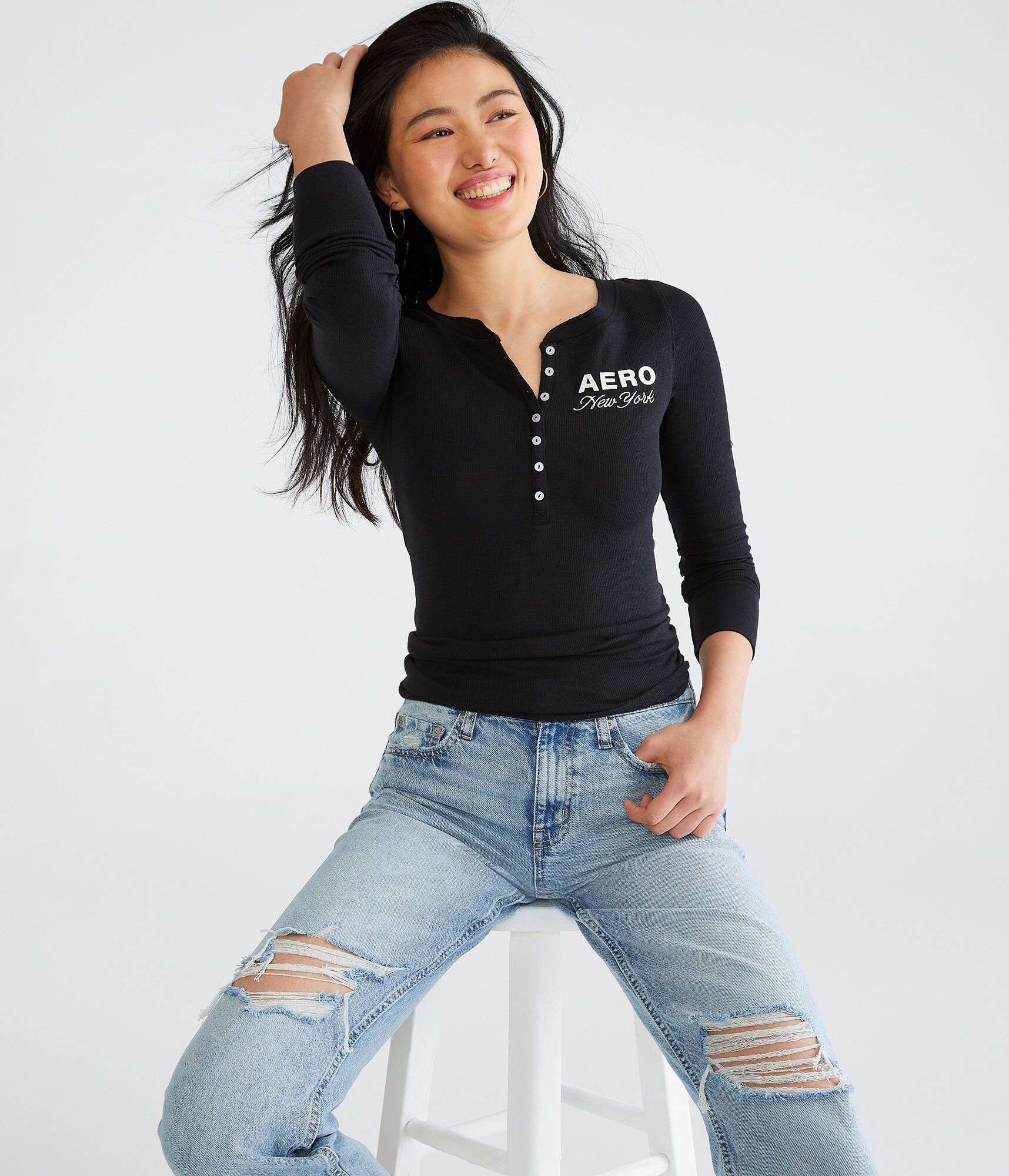 Long Sleeve Aero New York Graphic Henley