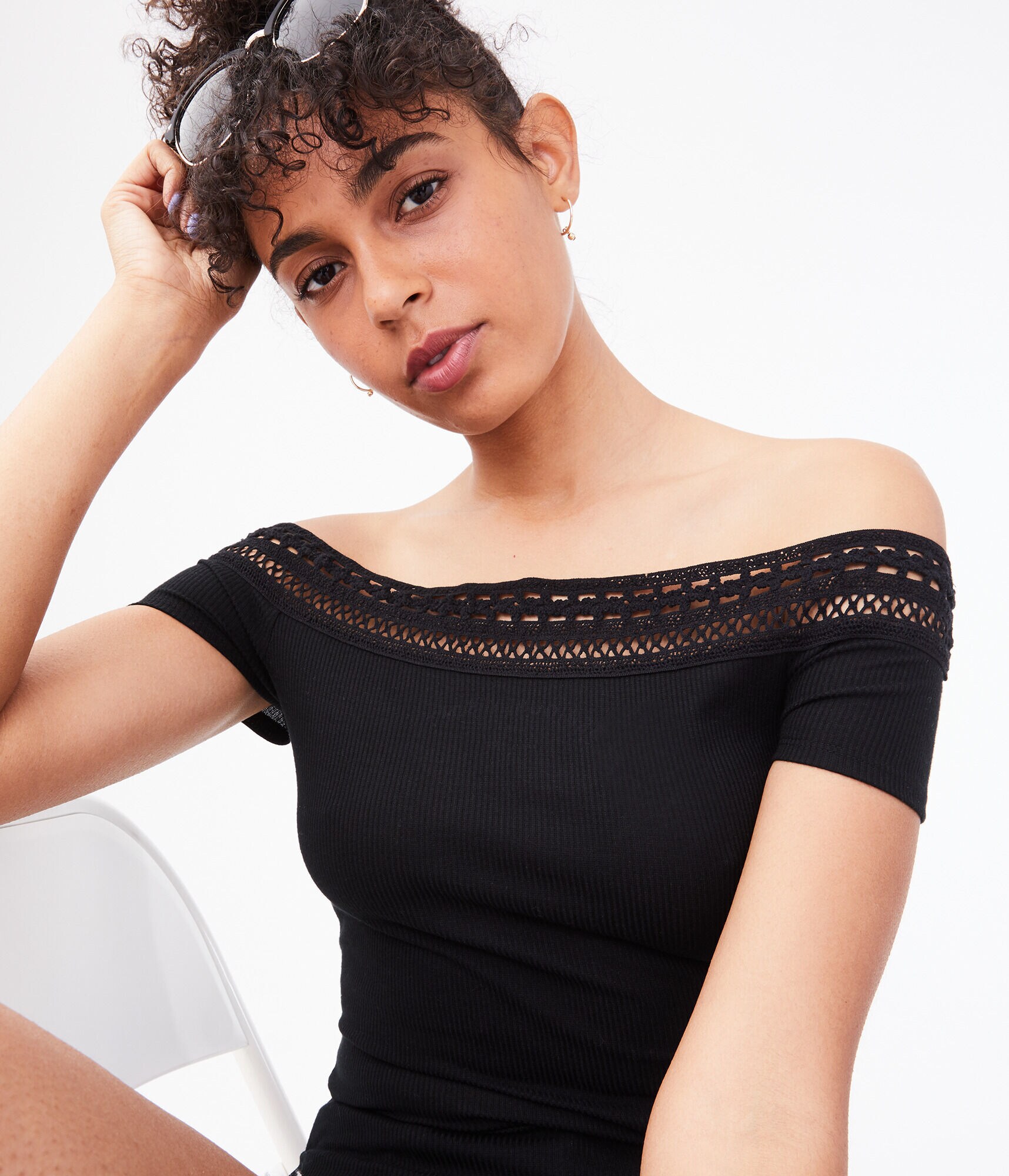 Seriously Soft Lace Off-The-Shoulder Bodycon Top***