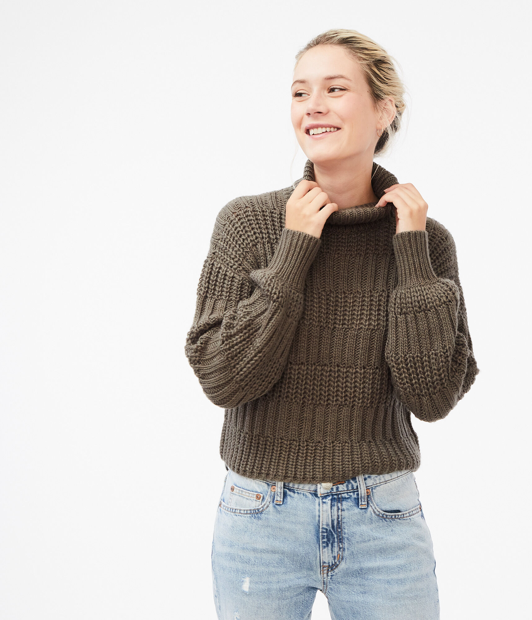 Mixed-Stitch Turtleneck Sweater