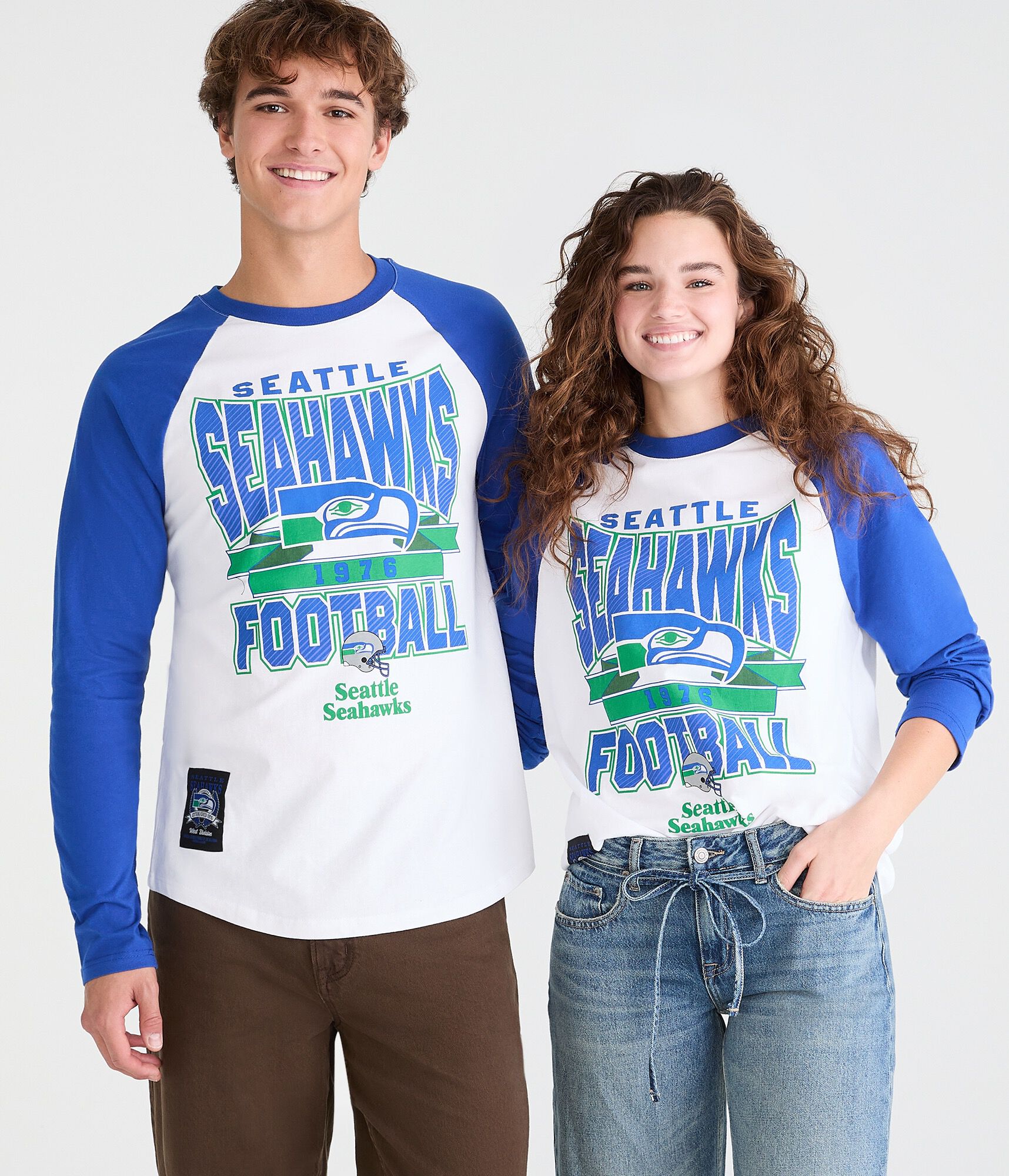 Long Sleeve Seattle Seahawks Football Relaxed Raglan Graphic Tee