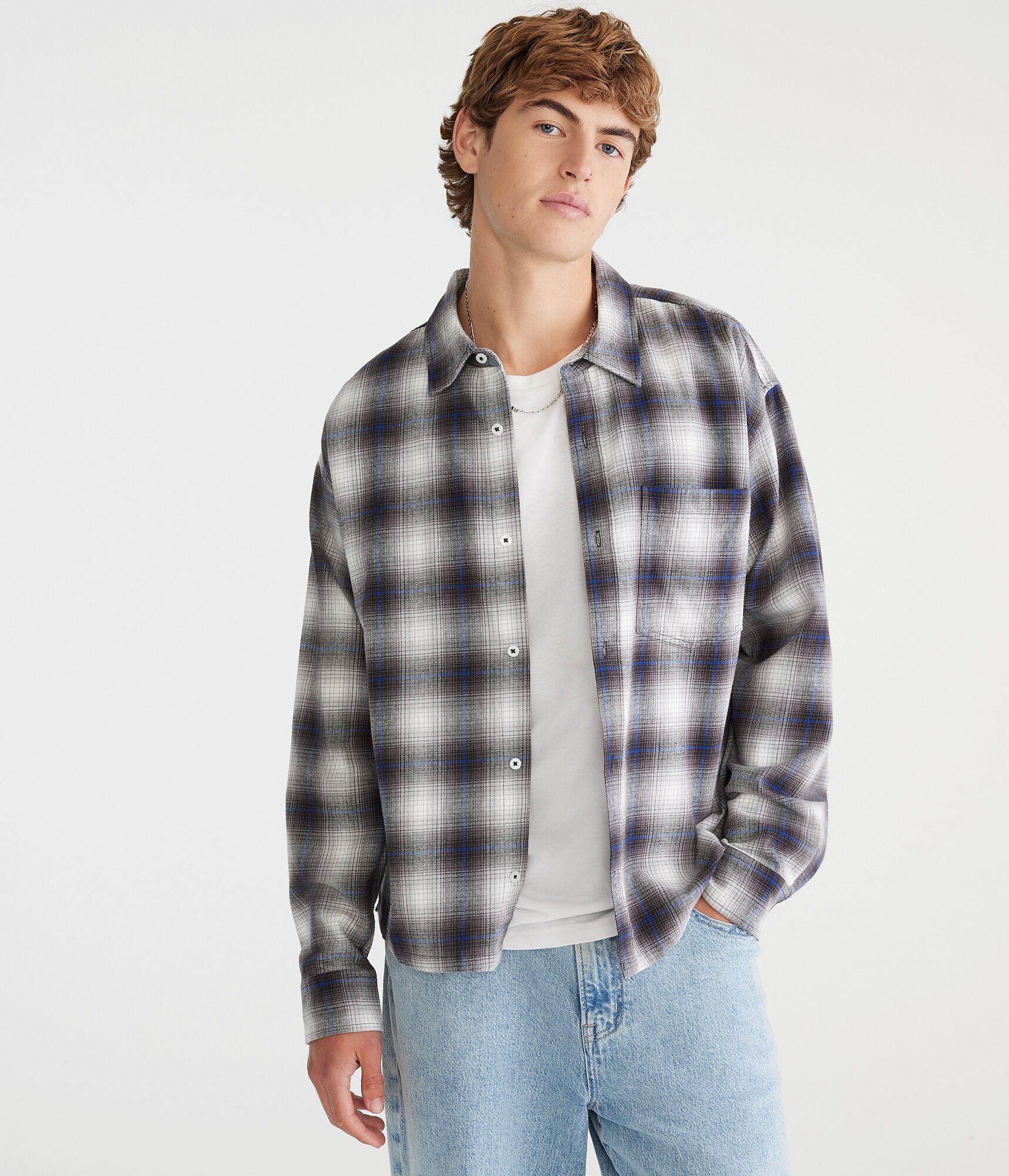 Long Sleeve Plaid Boxy Flannel Shirt