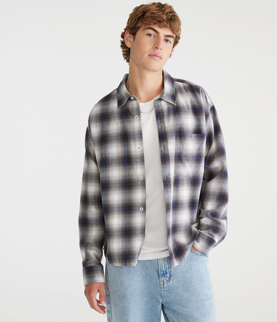 Long Sleeve Plaid Boxy Flannel Shirt