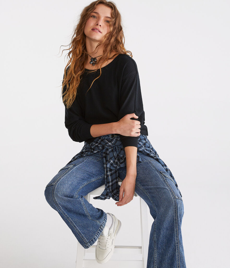 Long Sleeve Wear 2 Ways Cozy Waffle Tee