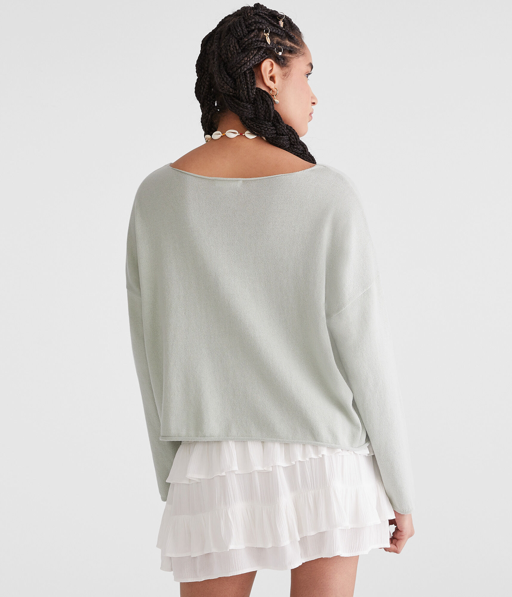 Solid Slash-Neck Sweater