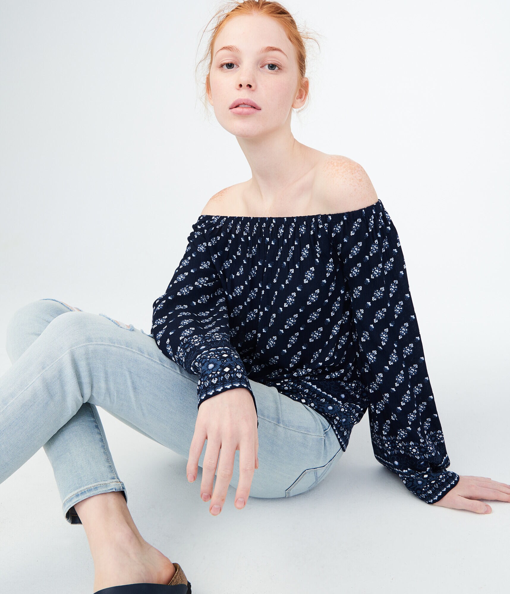 Long Sleeve Floral Off-The-Shoulder Top