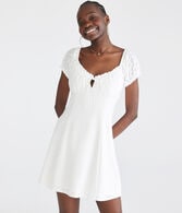 Solid Scoop-Neck Eyelet Fit & Flare Dress