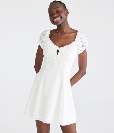Solid Scoop-Neck Eyelet Fit & Flare Dress Solid Scoop-Neck Eyelet Fit & Flare Dress