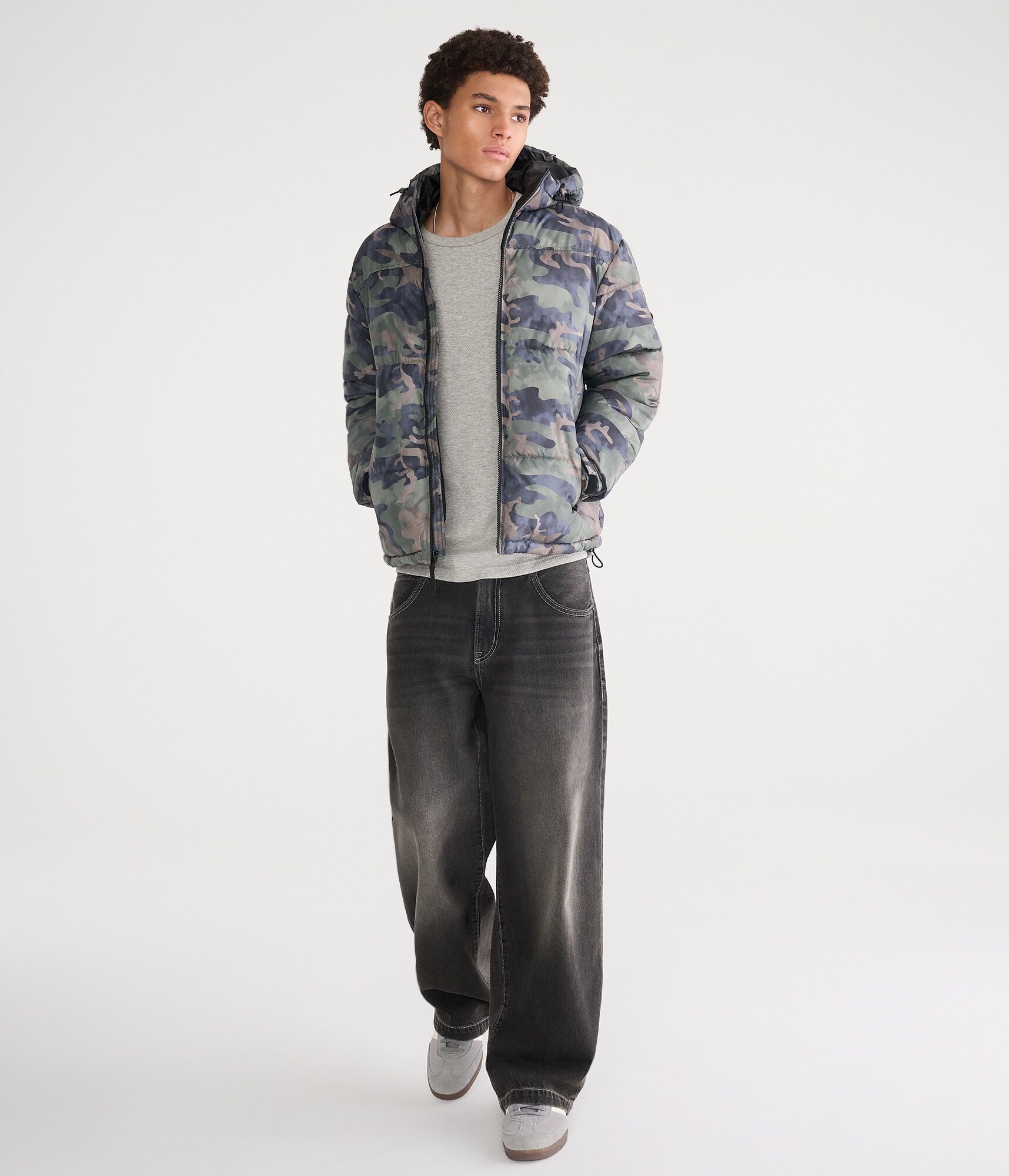 Camo Hooded Heavyweight Puffer Jacket
