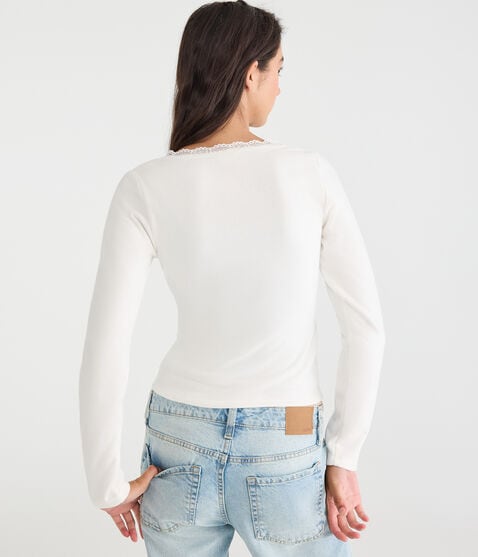 Long Sleeve Crossover Lace V-Neck Tee Long Sleeve Crossover Lace V-Neck Tee