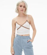 Crisscross Lace-Trim Cropped Cami