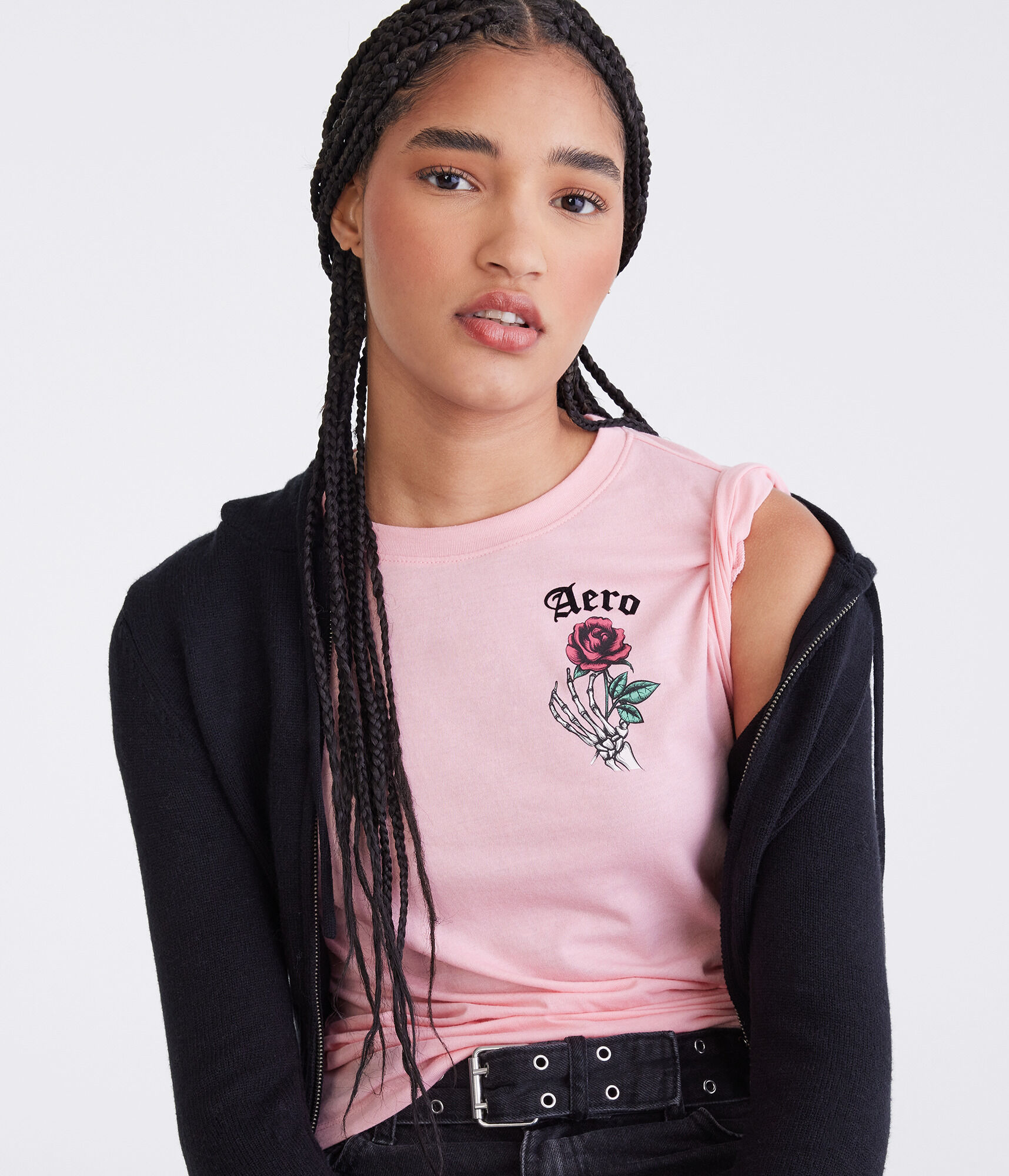 Aero Skeleton Rose Flocked Graphic Tee