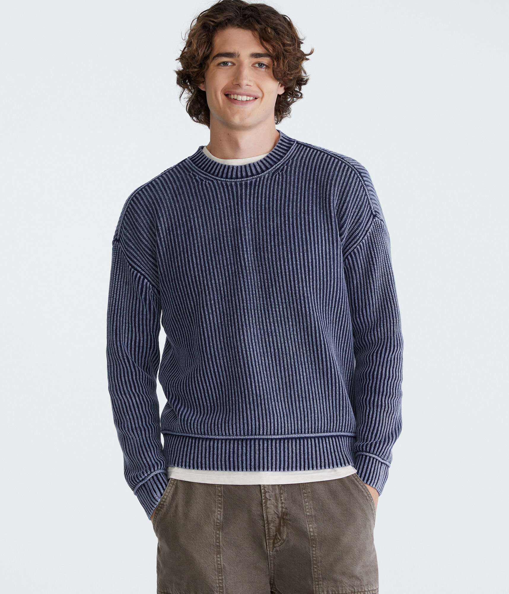 Solid Ribbed Crew Sweater