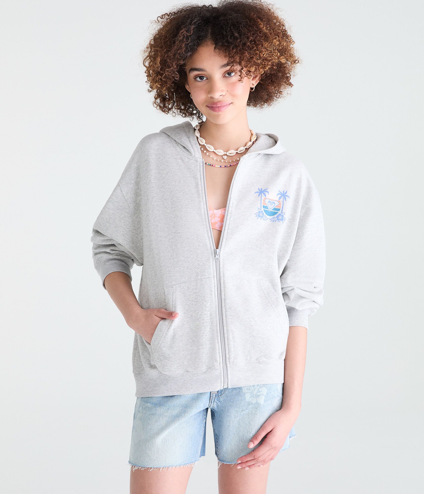 Roxy Palm Tree Stripe Full-Zip Hoodie