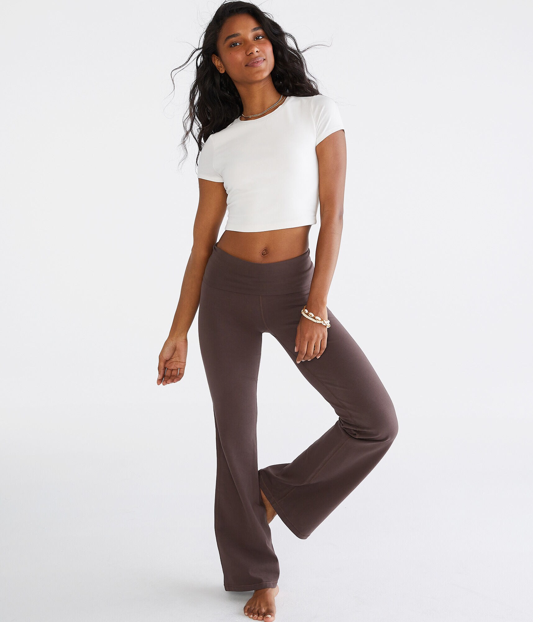 Flare Mid-Rise Fold-Over Pants