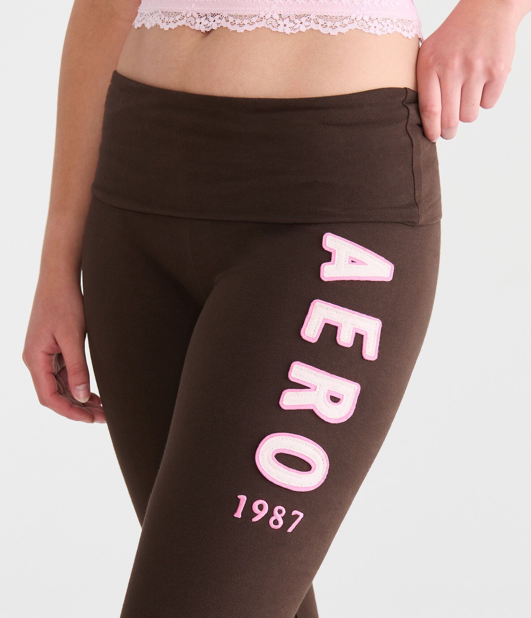 Aero Logo Mid-Rise Fold-Over Flare Pants