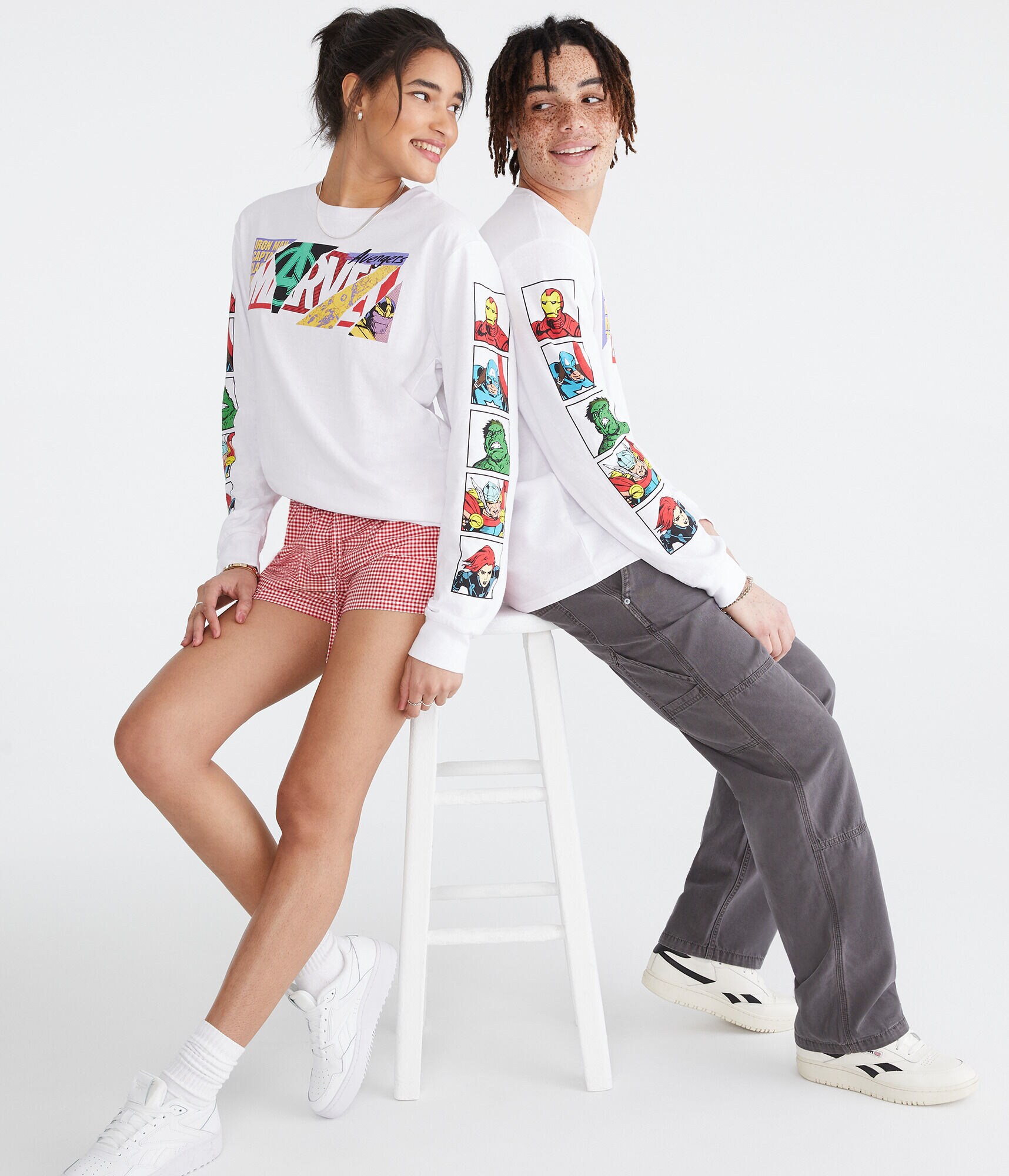 Marvel | Aero Long Sleeve Avengers Photo Booth Relaxed Graphic Tee