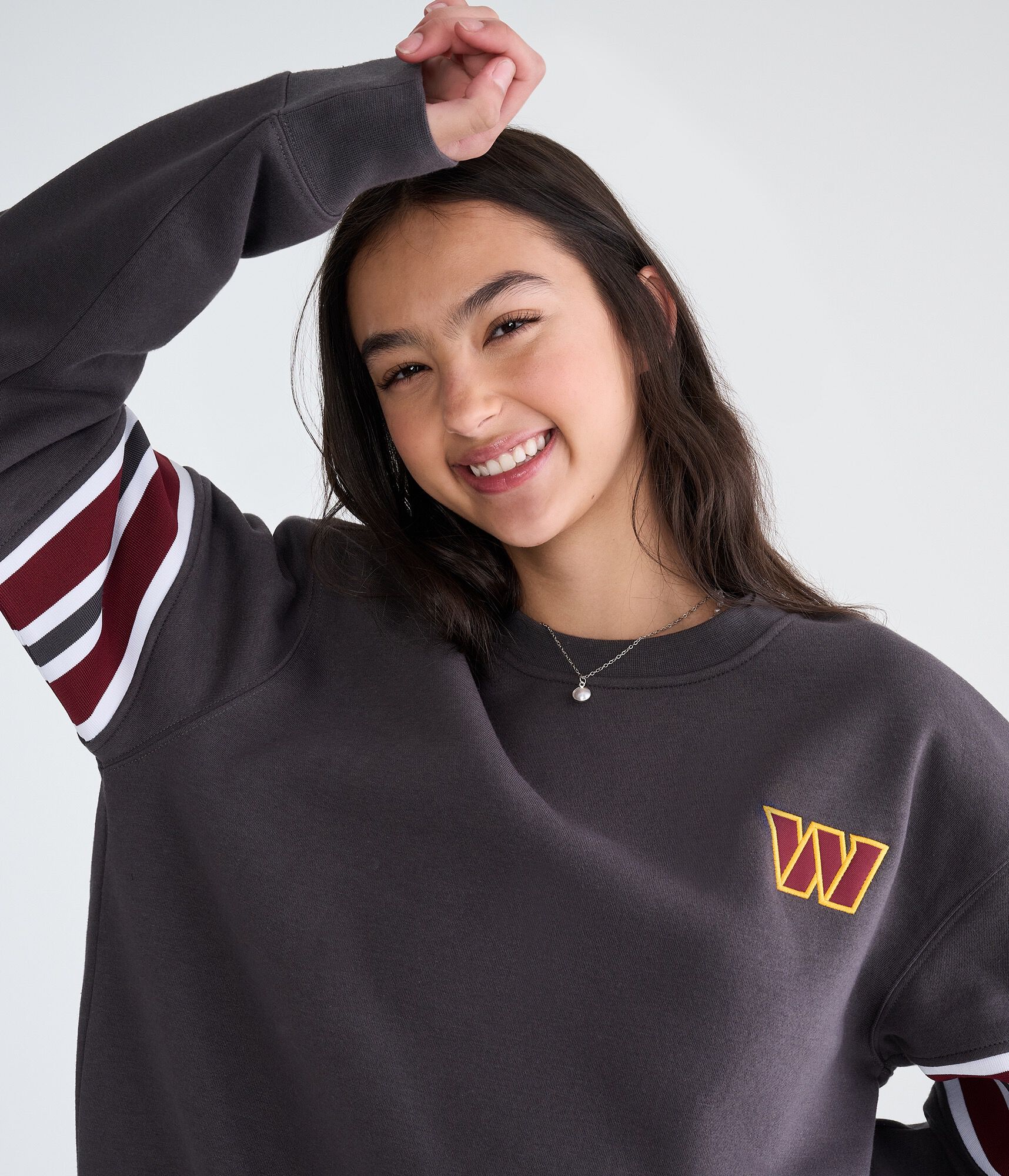 Washington Commanders Striped Sleeve Crew Sweatshirt
