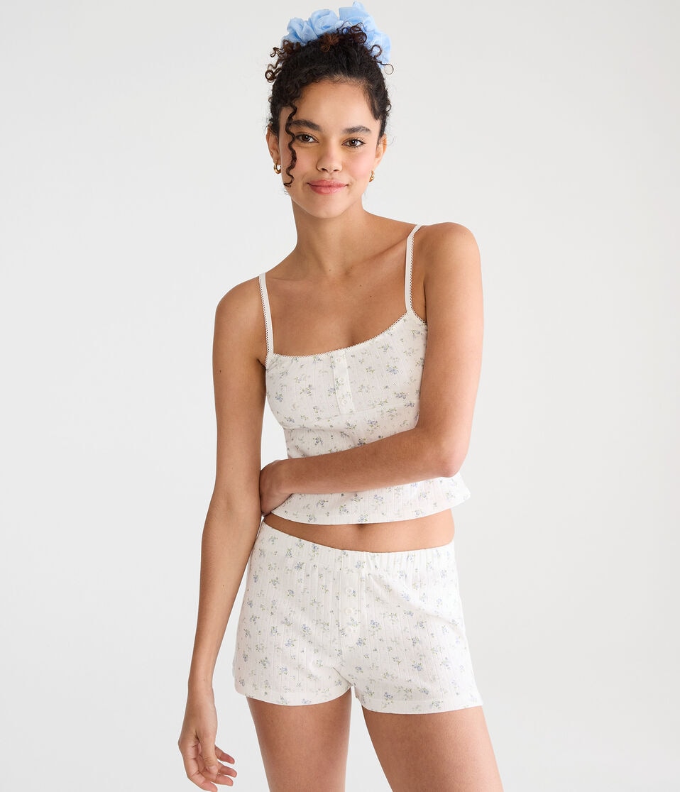 Floral Pointelle Henley Sleep Tank