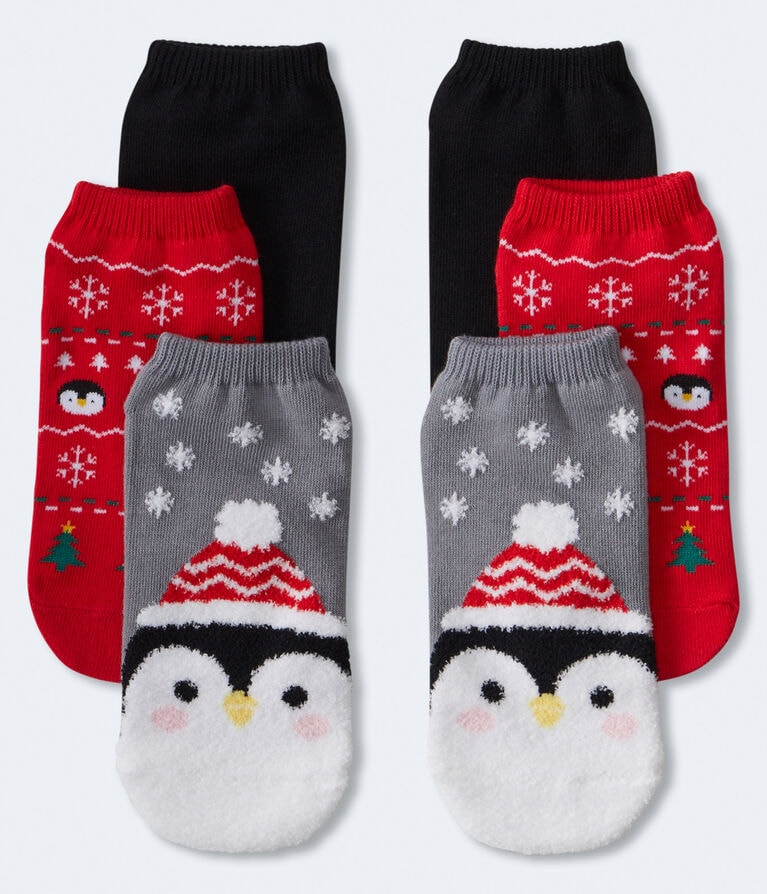 Fuzzy Penguin Ankle Sock 3-Pack
