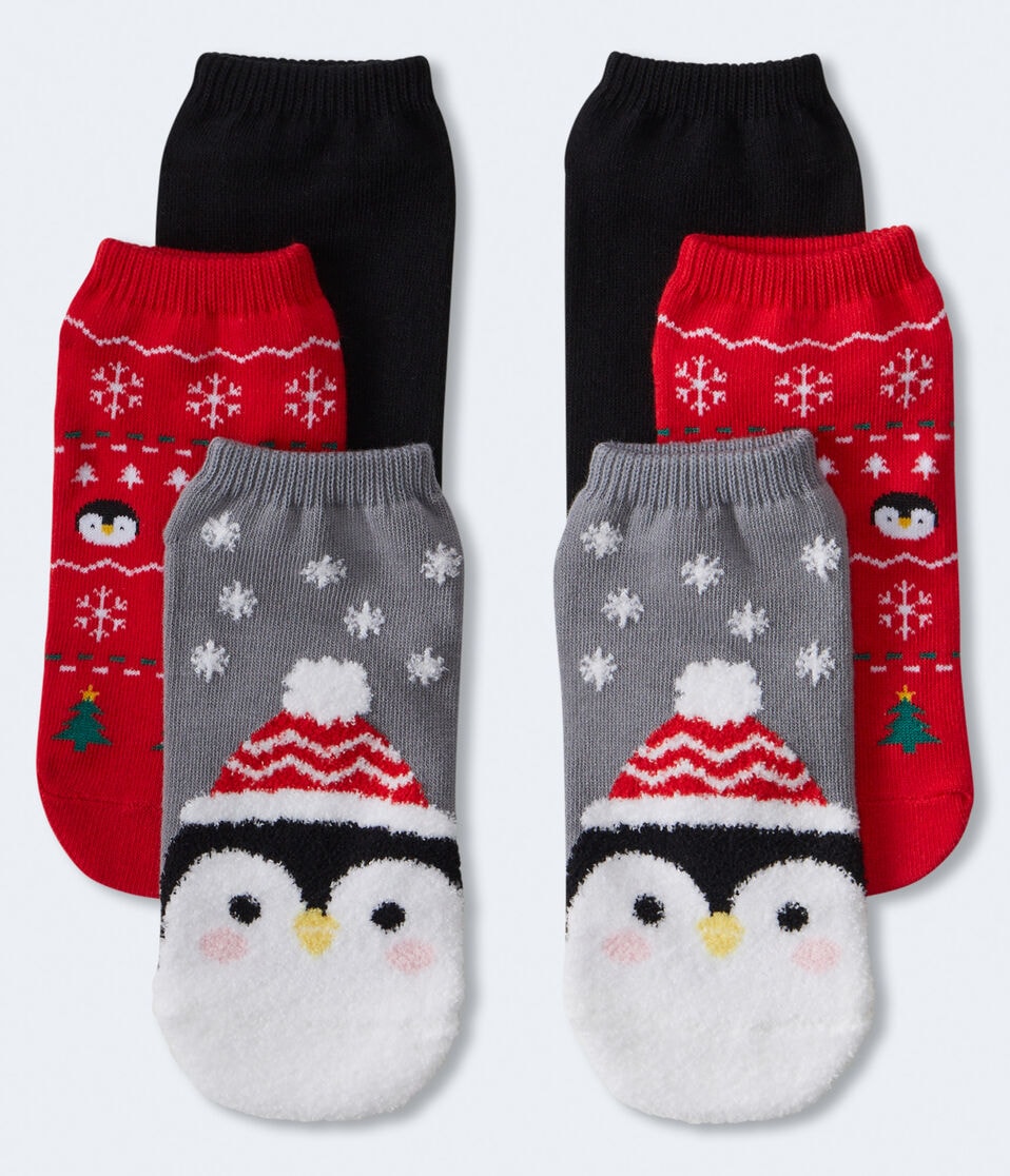 Fuzzy Penguin Ankle Sock 3-Pack