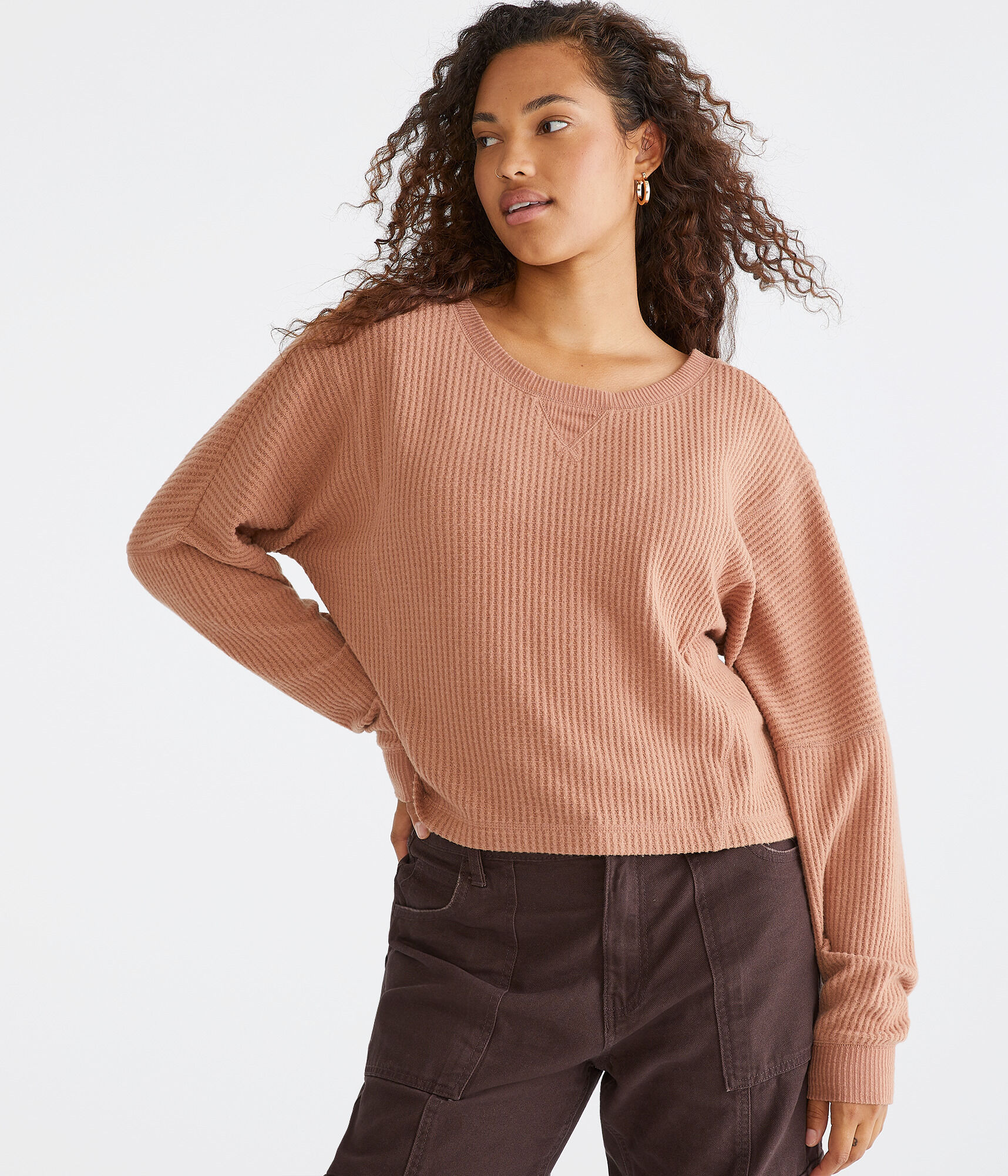 Long Sleeve Wear 2 Ways Cozy Waffle Tee