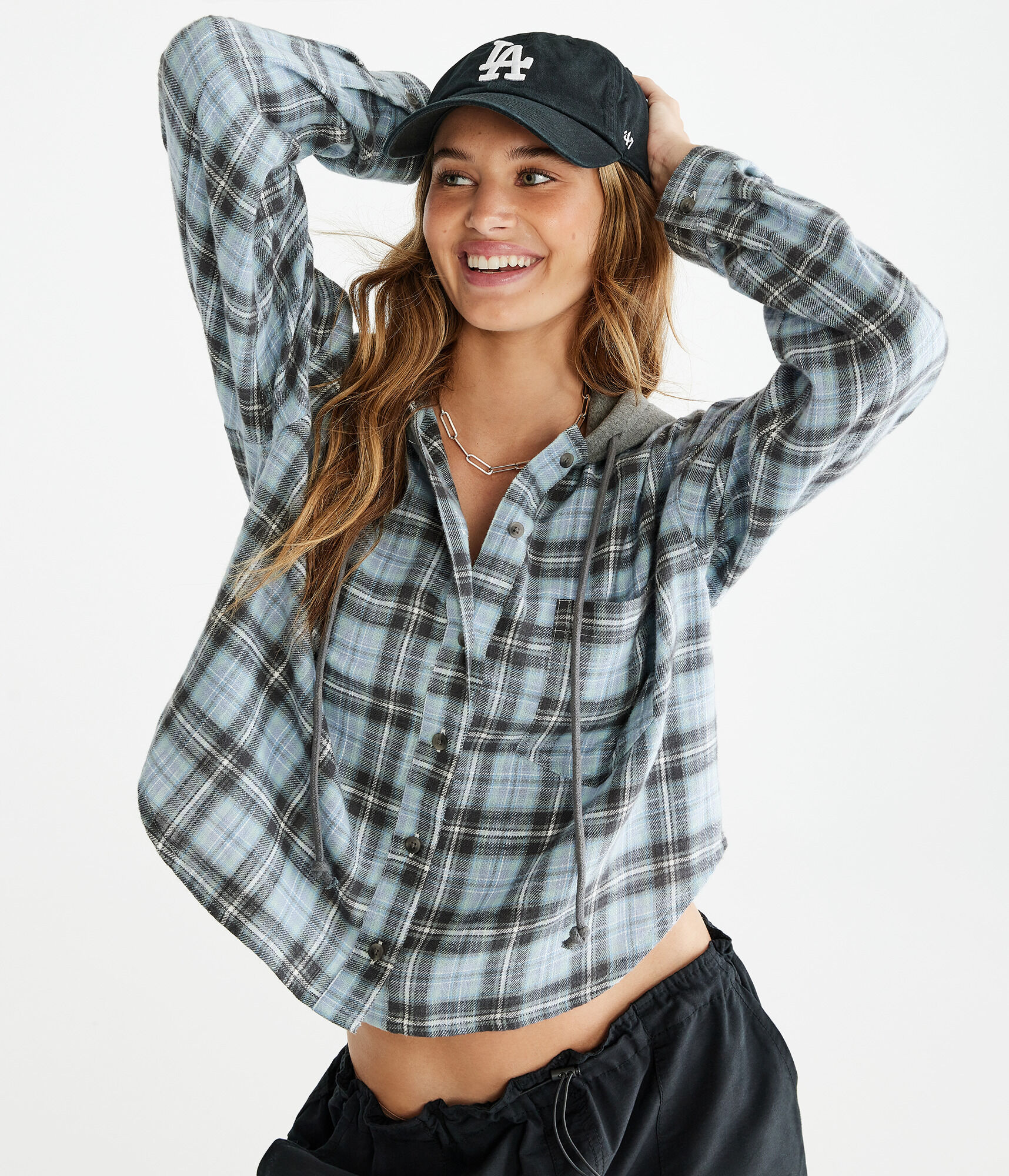 Long Sleeve Hooded Plaid Flannel Shirt