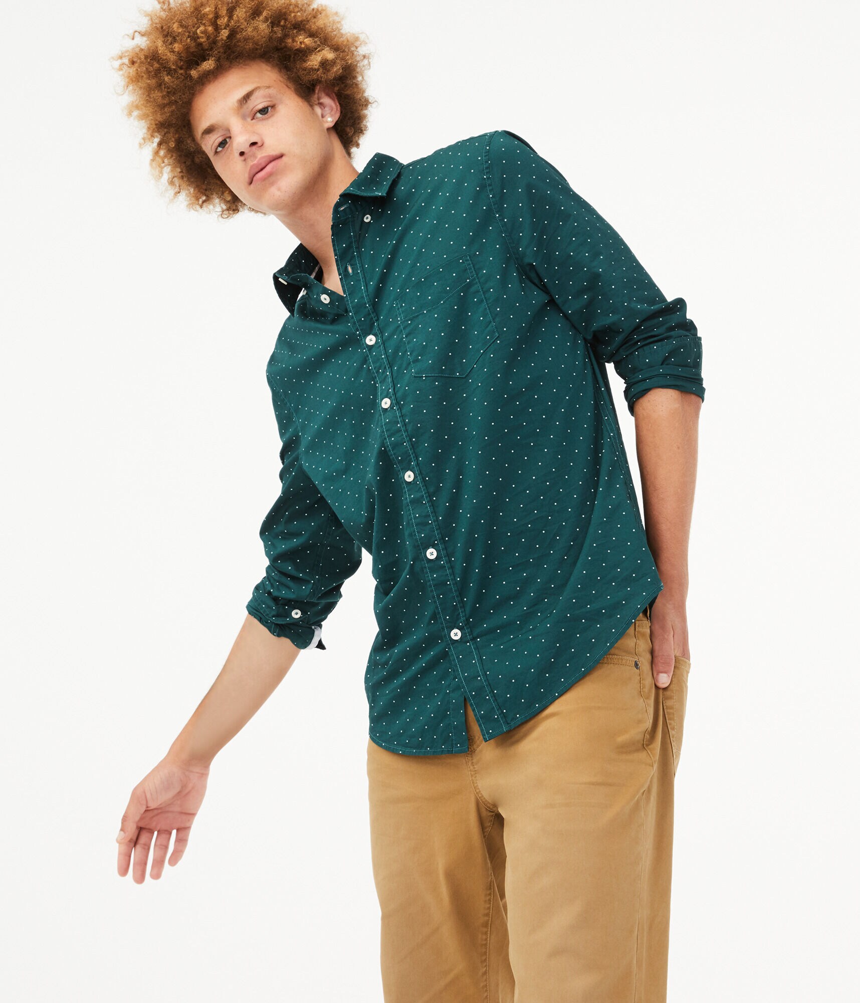 Long Sleeve Dot Button-Down Shirt