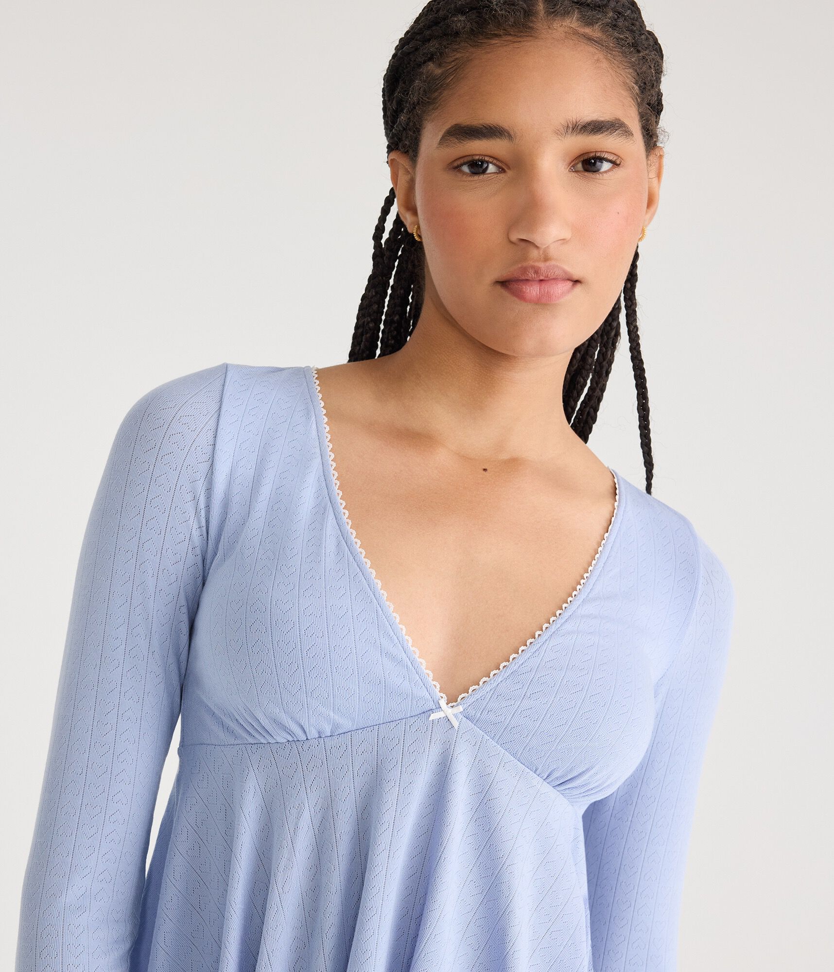 Long Sleeve Pointelle Heart Babydoll Sleep Tee