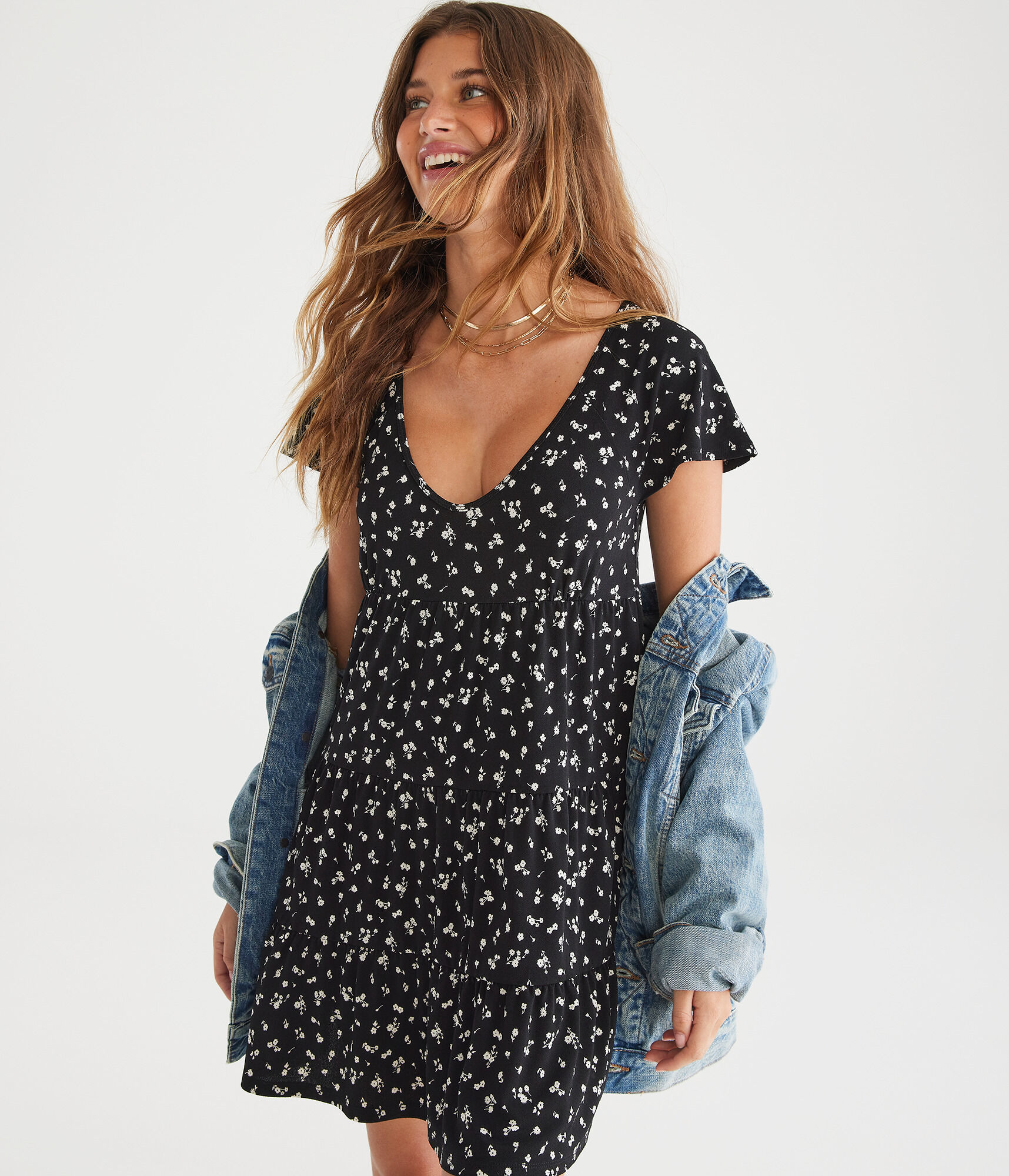 Floral V-Neck Babydoll Dress