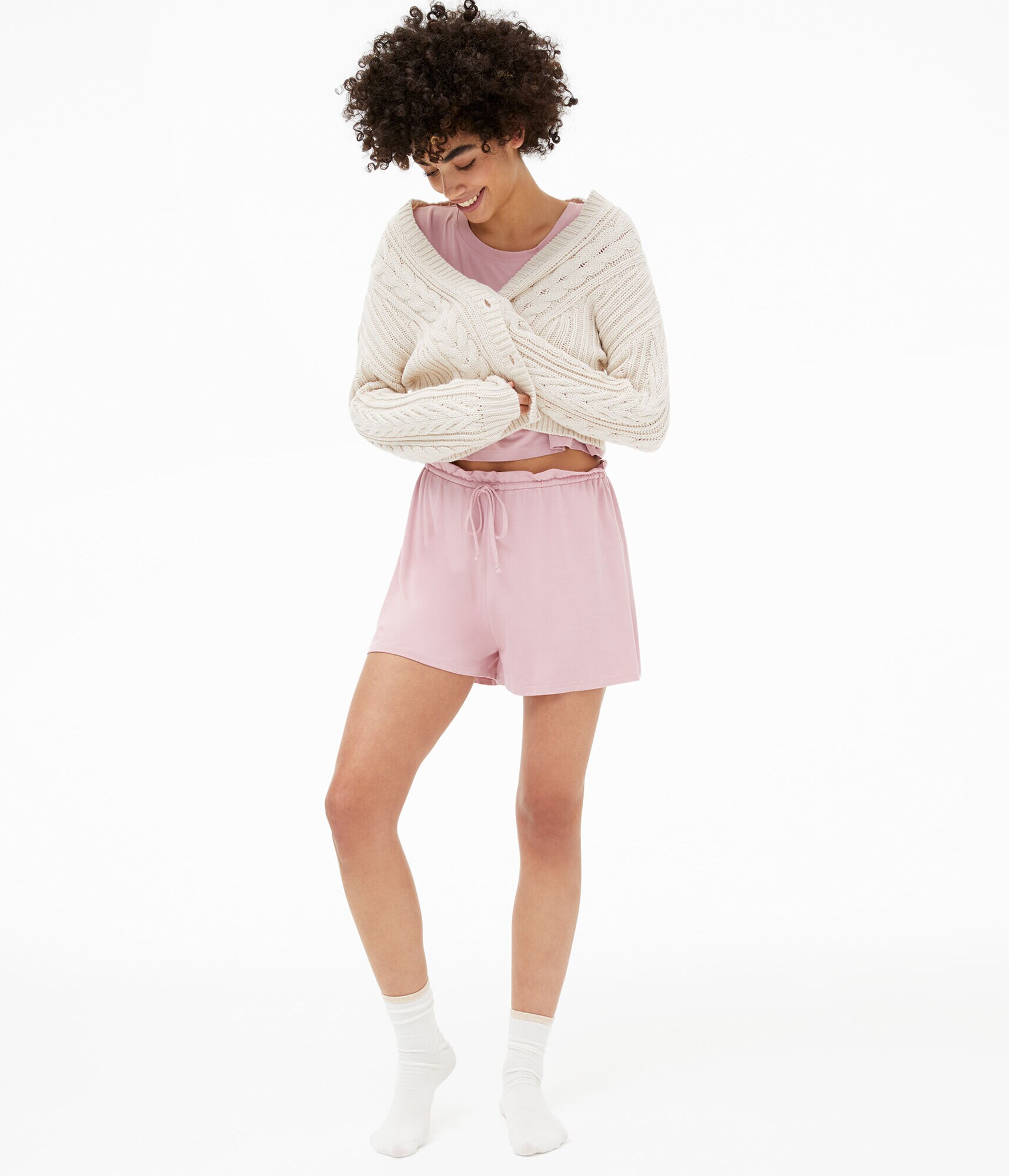 Relaxed High-Rise Knit Sleep Shorts