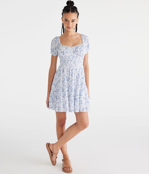 Floral Scoop-Neck Smocked Fit & Flare Dress Floral Scoop-Neck Smocked Fit & Flare Dress