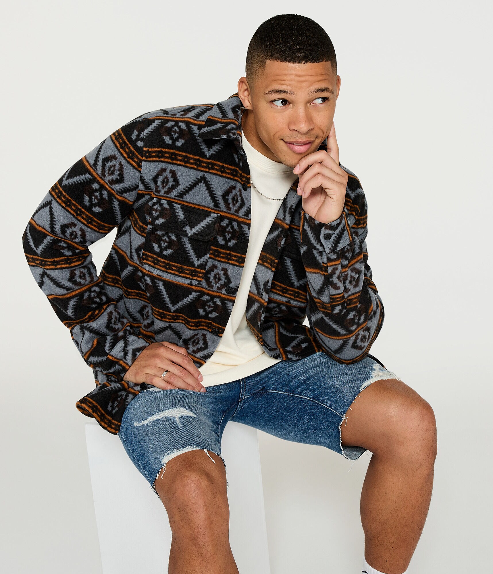 Geometric Microfleece Shacket