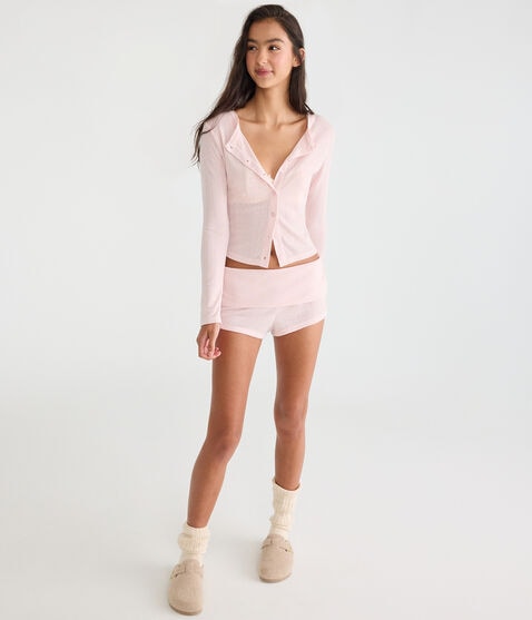 Long Sleeve Pointelle Knit Sleep Cardigan Long Sleeve Pointelle Knit Sleep Cardigan