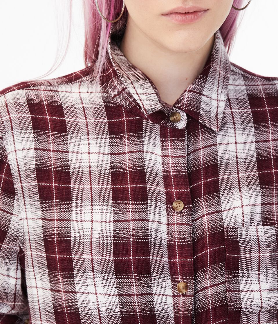 Long Sleeve Plaid Boyfriend Button-Down Shirt