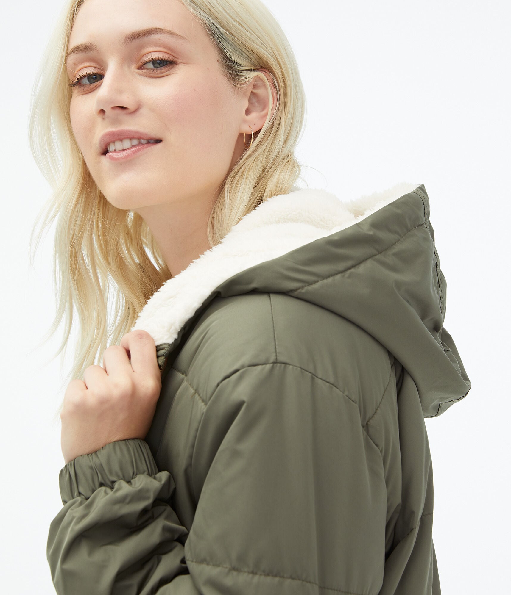 Quilted Sherpa-Lined Hooded Jacket