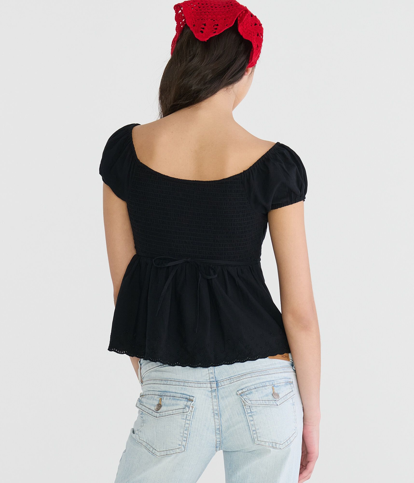 Eyelet Tie-Back Babydoll Top