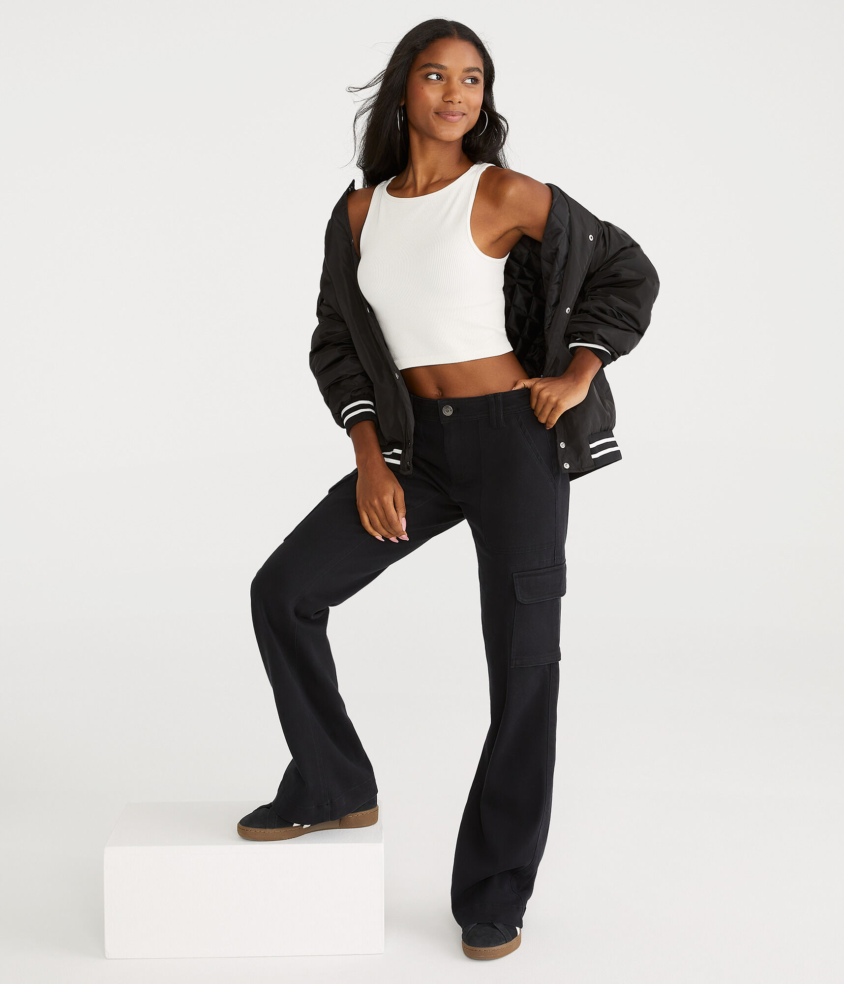 Flare Mid-Rise Twill Cargo Pants