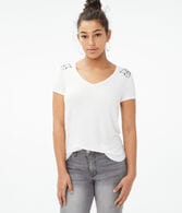 Seriously Soft Floral Embroidered V-Neck Tee