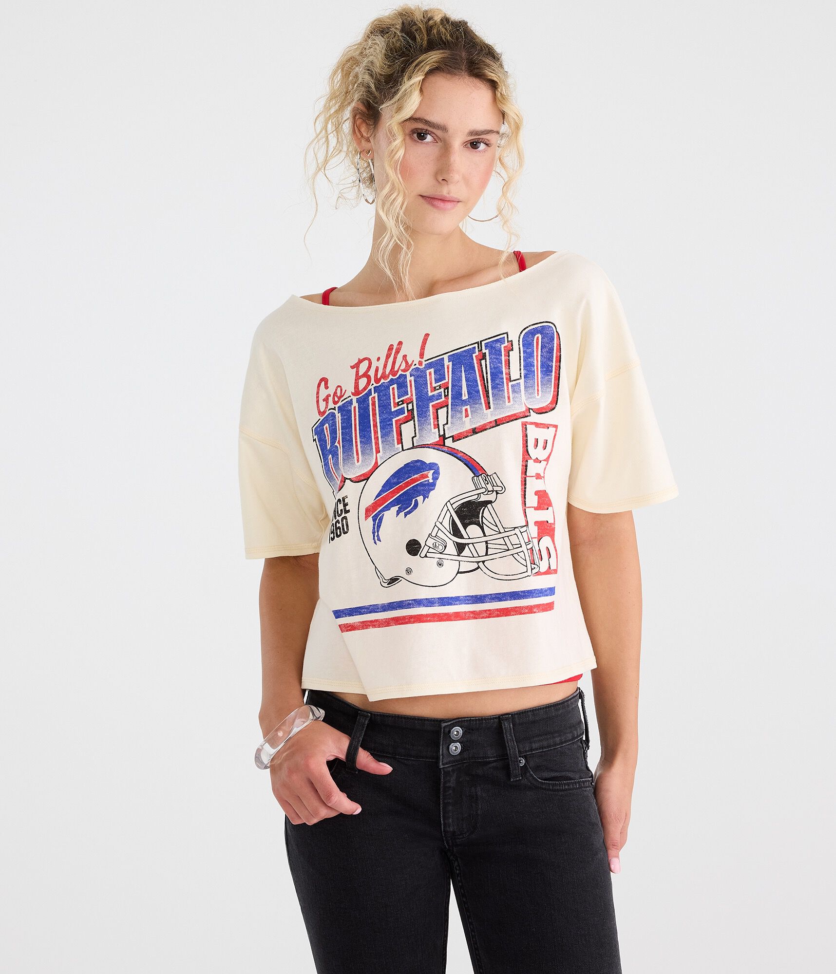 Buffalo Bills Off-The-Shoulder Graphic Tee