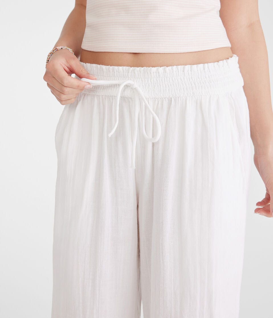 Gauze Wide Leg Drawstring Pants
